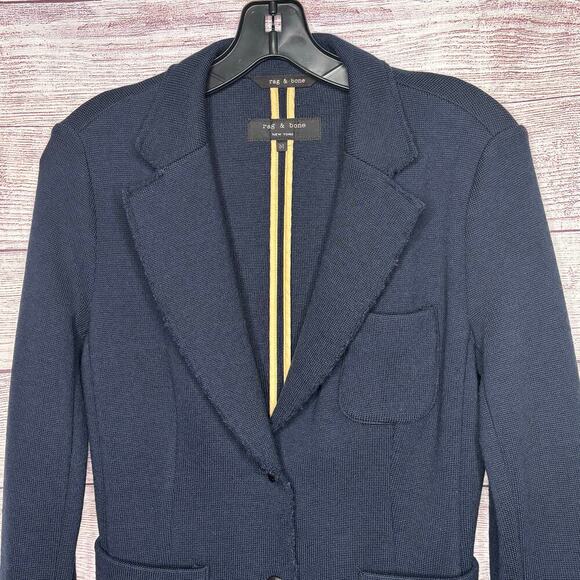 Rag & Bone 100% Merino Wool Navy Blue Knit Single Button Jacket Size Medium - Picture 8 of 11